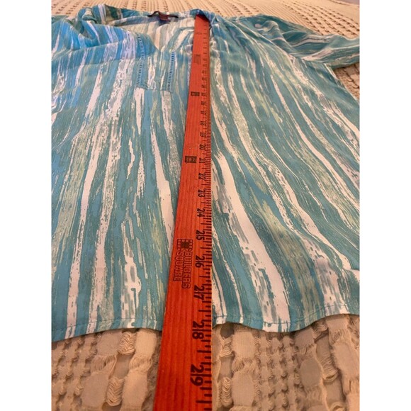 Gloria Vanderbilt Green & White Large Striped  Boho Peasant  Bell Sleeve Blouse - Picture 11 of 11